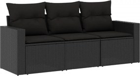 vidaXL 3 részes fekete polyrattan kerti ülőgarnitúra párnával