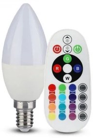 LED lámpa , égő , gyertya , E14 , 3.5W , dimmelhető , RGBW , W=meleg fehér , távirányítóval
