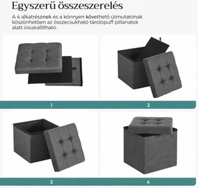 Összecsukható tárolópuff, 43 l, 38 x 38 x 38 cm, 300 kg statikus teherbírás, sötétszürke