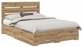 vidaXL Ágykeret fiókkal fejtámlával Artisan tölgy 140 x 190 cm Faanyag