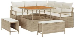 vidaXL Kerti Kanapé Szett párnával 8 pcs Bézs polirattan