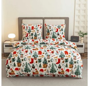 Mikroplüss ágyneműhuzat készlet FESTIVE MAGIC fehér + mikroplüss lepedő SOFT 180x200 cm fehér, franciaágy részére