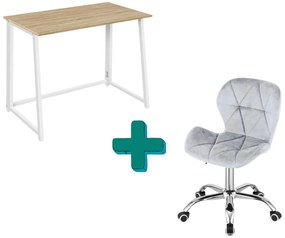 Dolgozószobai szett – összecsukható íróasztal ZARIMO 80×40 cm fehér + irodai szék AVOLA VELVET világosszürke