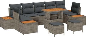 vidaXL Kerti Kanapé Szett párnával tárolóval 10 pcs Szürke Poli rattan