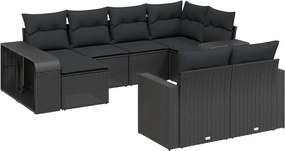 vidaXL 10 részes fekete polyrattan kerti ülőgarnitúra párnákkal