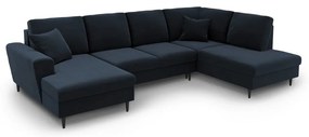 Sötétkék bársony kinyitható tárolóhelyes sarokkanapé (jobb oldali-U alakú) Kyoto – Cosmopolitan Design