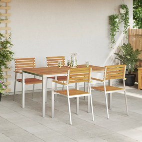 5 darabos kerti étkező szett tömör akácfából, Kültéri étkezőasztal 150x90x75 cm tömör akácfából, Összecsukható kerti székek 4 db tömör akácfa és acél