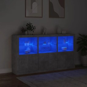 betonszürke tálalószekrény LED-világítással 181,5 x 37 x 100 cm
