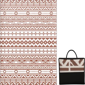 Outsunny Kétoldalas Kültéri Szőnyeg 1.8 x 2.7 m, időjárásálló PP geometrikus falmintás padlómatrac, hordtáskával, kültéri teraszszőnyeg, piros és fehé