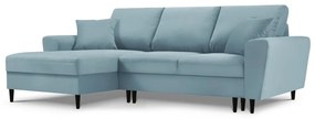 Világoskék kordbársony kinyitható tárolóhelyes sarokkanapé (bal oldali-heverő résszel) Kyoto – Cosmopolitan Design