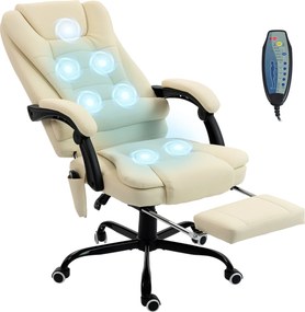VINSETTO masszázs irodai szék — ergonomikus, magasságállítható, dönthető háttámla, vezetékes távirányító, kihúzható lábtartó, 360° forgás (bézs) | Aos