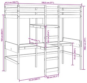 fehér tömör fenyő galériaágy-keret matrac nélkül 90 x 190 cm