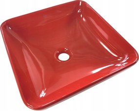 Mosdókagyló kerámia piros pultra szerelhető kis négyzet 40 cm