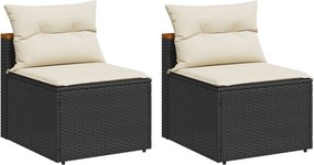 vidaXL 2 db fekete polyrattan karfa nélküli kerti kanapé párnákkal