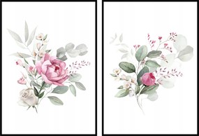Virágok levelek 2db 13x18cm grafika botanika diptikus poszter falra