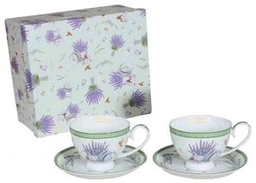 Porcelán levendulás teás csésze szett két személyes Provence