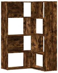4 szintes füstös tölgy szerelt fa sarokkönyvespolc 85x85x140cm