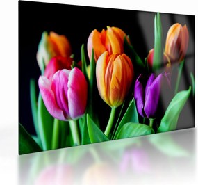 Tulipánok képe fekete alapon (üvegen) (70x50 cm)