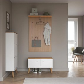 Dot fehér cipősszekrény tölgyfa dekorral, 3 billenős fiókkal - Tenzo