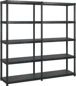 vidaXL fekete műanyag 5 szintes tárolópolc 170 x 40 x 185 cm