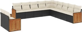 vidaXL 11 részes fekete polyrattan kerti ülőgarnitúra párnákkal
