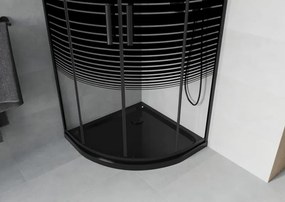 Mexen Rio 80 x 80 cm félköríves zuhanykabin, fekete csíkok, fekete + Flat zuhanytálca, fekete - 863-080-080-70-20-4170B