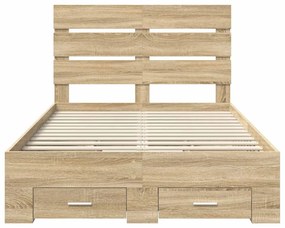 vidaXL Ágykeret fiókkal fejtámlával Sonoma tölgy 135 x 190 cm Faanyag