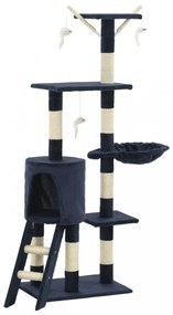 sötétkék macskabútor szizál kaparófákkal 138 cm