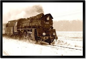 Poszterek keretben 60x40 Gőzmozdony Ol4959 a hóviharban