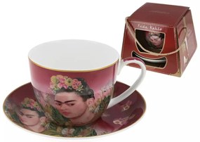 Porcelán csésze aljjal Frida Kahlo virágkoronás díszdobozban
