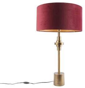 Art Deco asztali lámpa bronz bársony árnyalattal piros 50 cm - Diverso