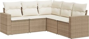 vidaXL 5 részes bézs polyrattan kerti ülőgarnitúra párnákkal