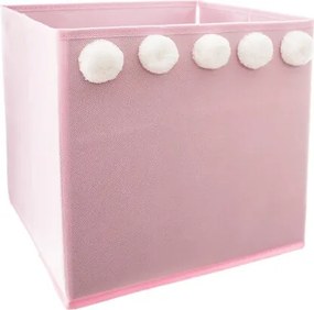Textil tároló doboz - Rózsaszín pompom
