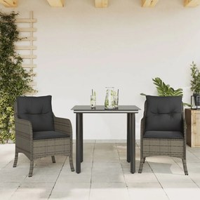 3 részes szürke polyrattan kerti étkezőgarnitúra párnával