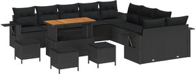 vidaXL Kerti Kanapé Szett 14 pcs Fekete polirattan