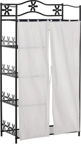 HOMCOM Felnőtt Hálószoba Szekrény Ruhásszekrény Többfunkciós Tároló 5 Polccal 84L x 42W x 159H cm Fekete Fém 2 Fehér Függönnyel | Aosom