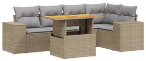 vidaXL 6 részes bézs polyrattan kerti ülőgarnitúra párnával