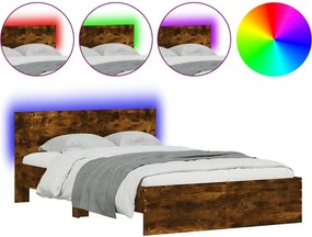 vidaXL füstös tölgy színű ágykeret fejtámlával és LED-del 120x200 cm