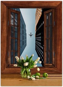 Poszterek 50x70 Repülőgép az épületek között