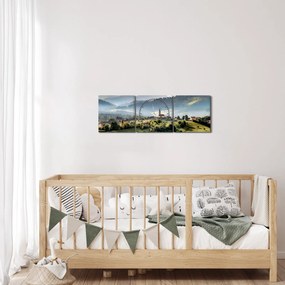 Kép - falu a ködben (órával) (90x30 cm)