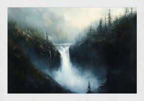 Poszter Keret Fa Tájkép Hegyek Erdő Vízesés Folyó Sötét Természet 60x40