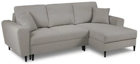 Világosszürke buklé kinyitható tárolóhelyes sarokkanapé (jobb oldali-heverő résszel) Kyoto – Cosmopolitan Design