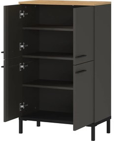 Sötétszürke magas fürdőszoba szekrény tölgyfa dekorral 60x97 cm Yonkers - Germania