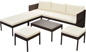 vidaXL 6-részes barna polyrattan kerti bútorszett párnákkal