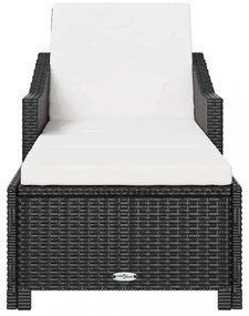 fekete polyrattan napozóágy krémfehér párnával