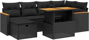 vidaXL 7 részes fekete polyrattan kerti ülőgarnitúra párnával