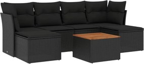 vidaXL 7 részes fekete polyrattan kerti ülőgarnitúra párnával