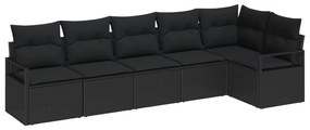 vidaXL Kerti Kanapé Szett párnával tárolóval 6 pcs Fekete polirattan