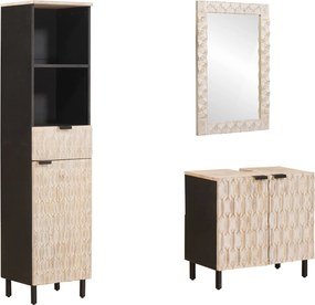 vidaXL Fürdőszoba szettek 3 pcs Fehér mosott felület Tömör Mangófát