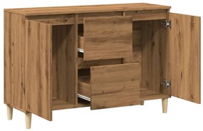 kézműves tölgy színű szerelt fa tálalószekrény 102 x 35 x 70 cm